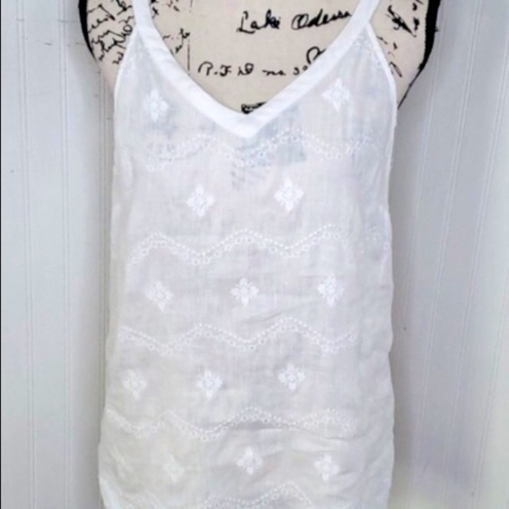 Embroidered 100% Linen White Tank US S